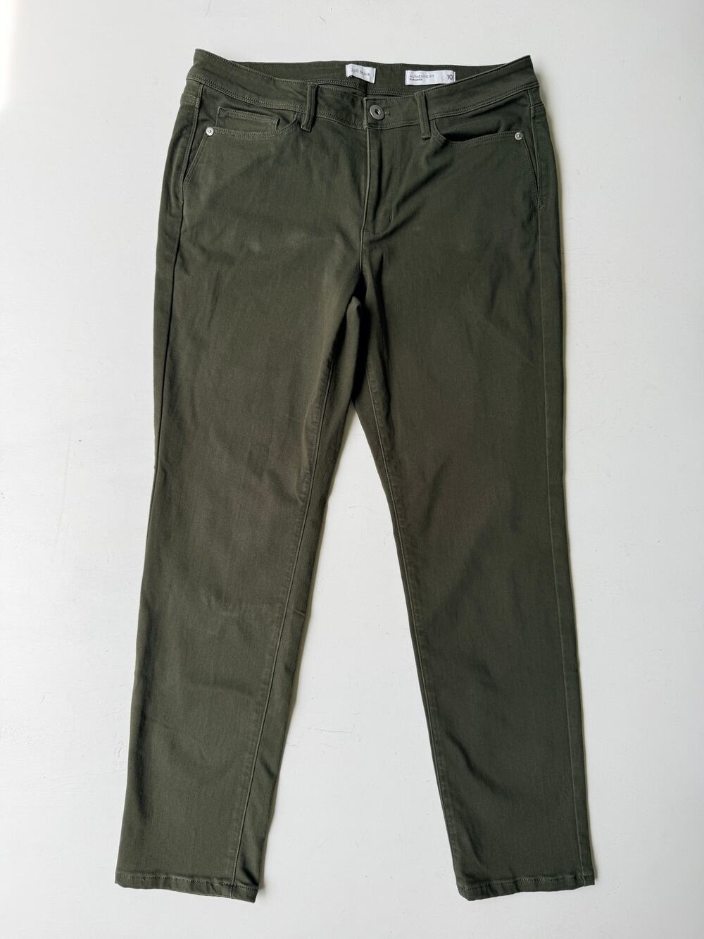 J.Jill Authentic Fit Slim Ankle Jeans Size 10 Olive Green Stretch Mid Rise